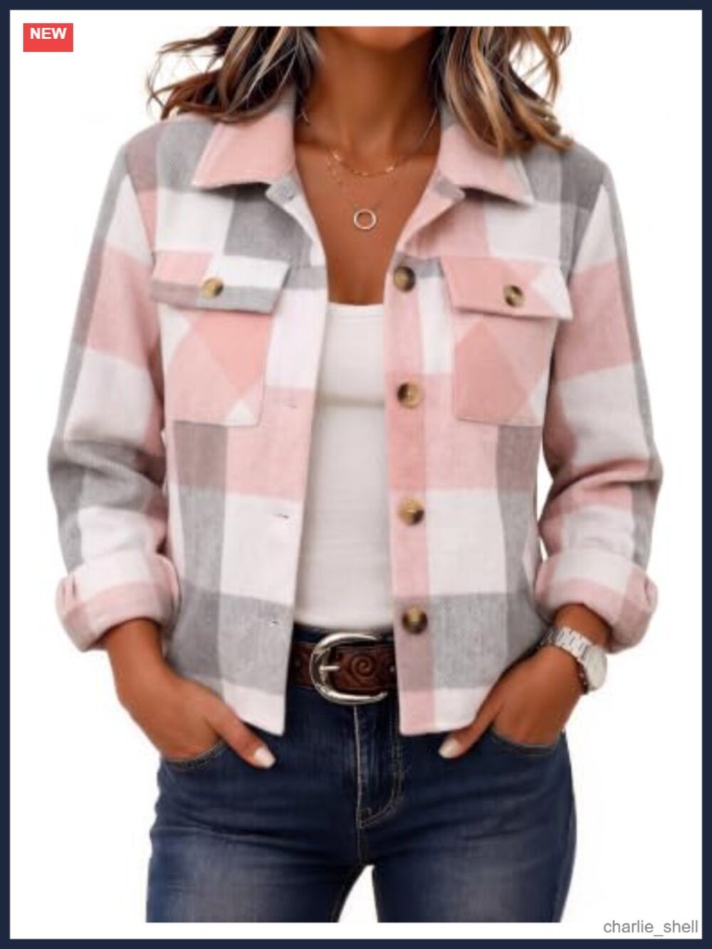 Cropped Plaid Flannel Shacket Jacket Button Down Casual Fall Coat